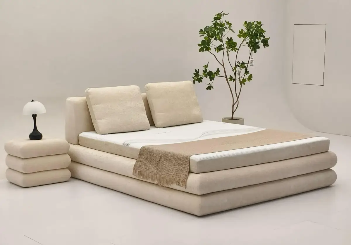 Layered upholstered bed from the supplied collection